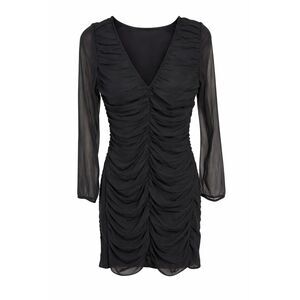 01 A New Day Black Long Sleeve Ruched Mesh Mini Dress